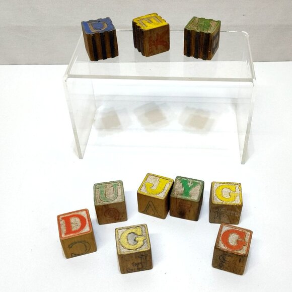 Alphabet Number Wooden Blocks Circa 1950s Play Education Toys Brand Unknown VTG - Picture 1 of 7